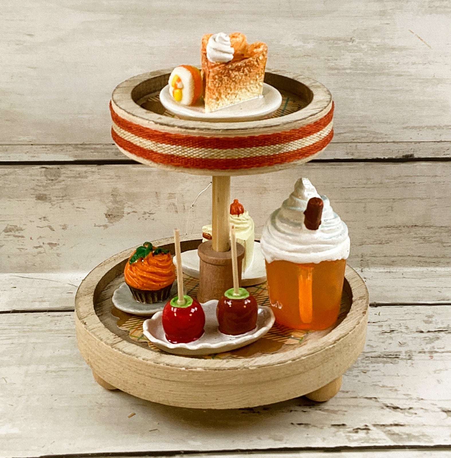 AGD Fall Decor - Pumpkin Spice Latte Pie Caramel Apple Dessert Mini Tier Tray