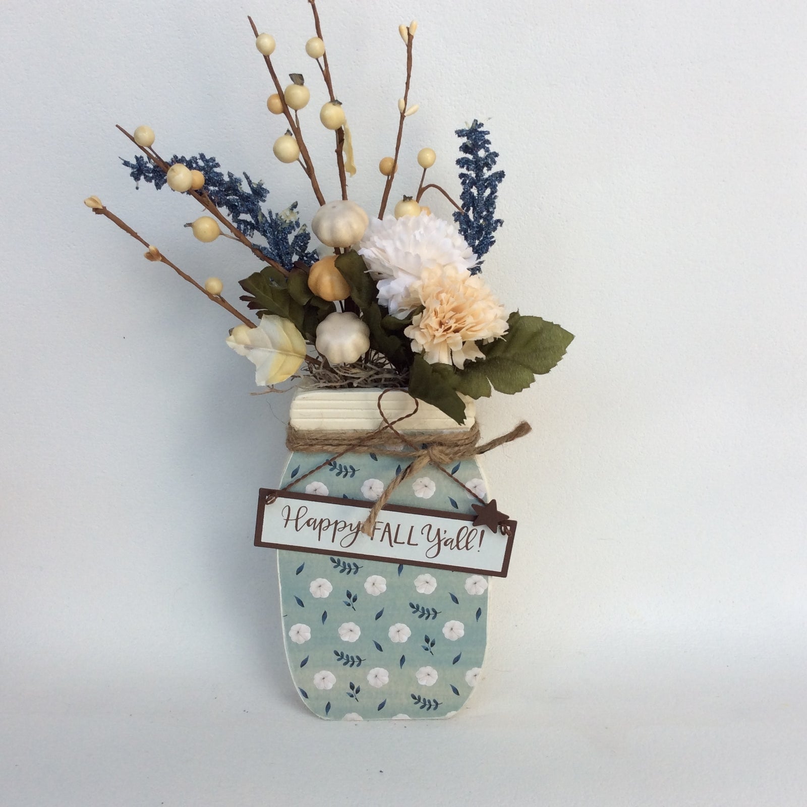 AGD Fall Decor -Happy Fall Y'all Floral Wood Mason Jar Display