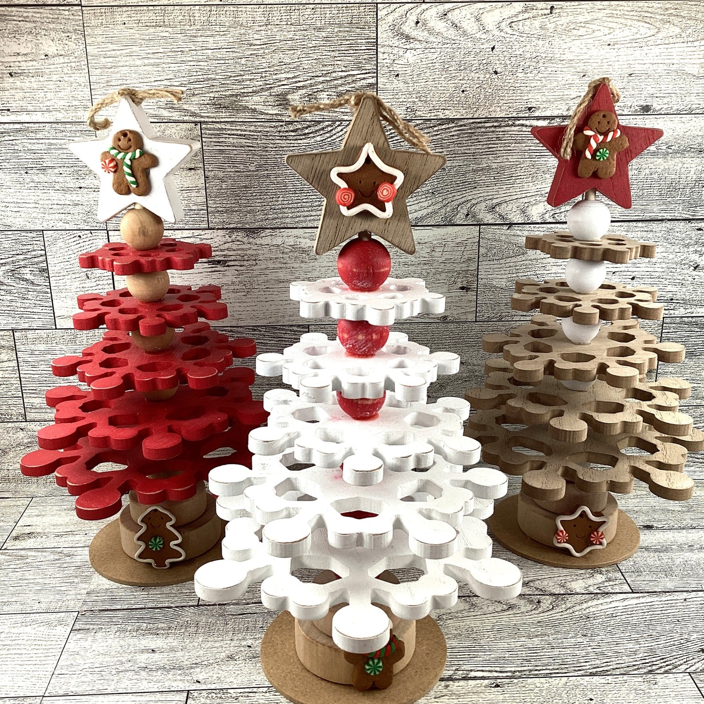 AGD Christmas Decor - Wood Snowflake Gingerbread Trees 3pc Set
