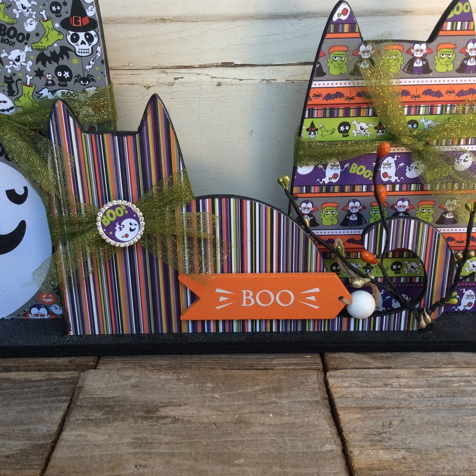 AGD Halloween Decor - Modern Prim Wood Trio Cat Tabletop Decor