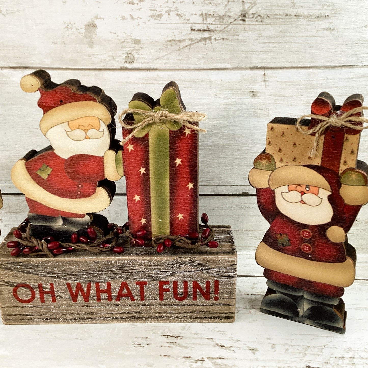 AGD Christmas Decor - Farmhouse Oh What Fun Santas with Gifts 3pc Set