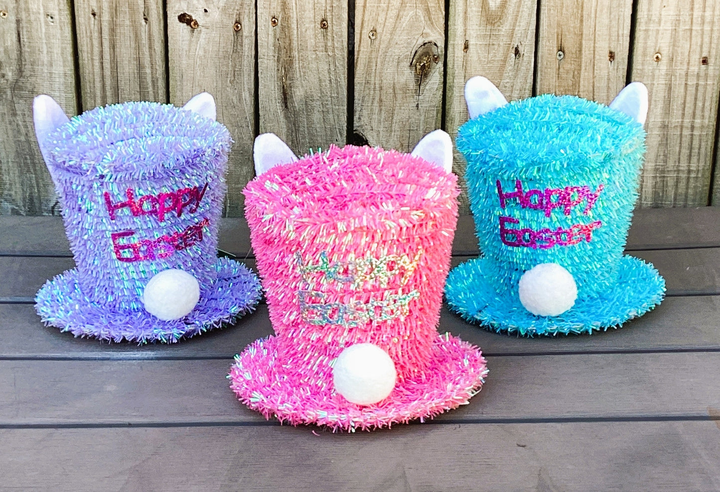 WM Spring Decor - Easter Bunny Tinsel Hat Table Tree Topper