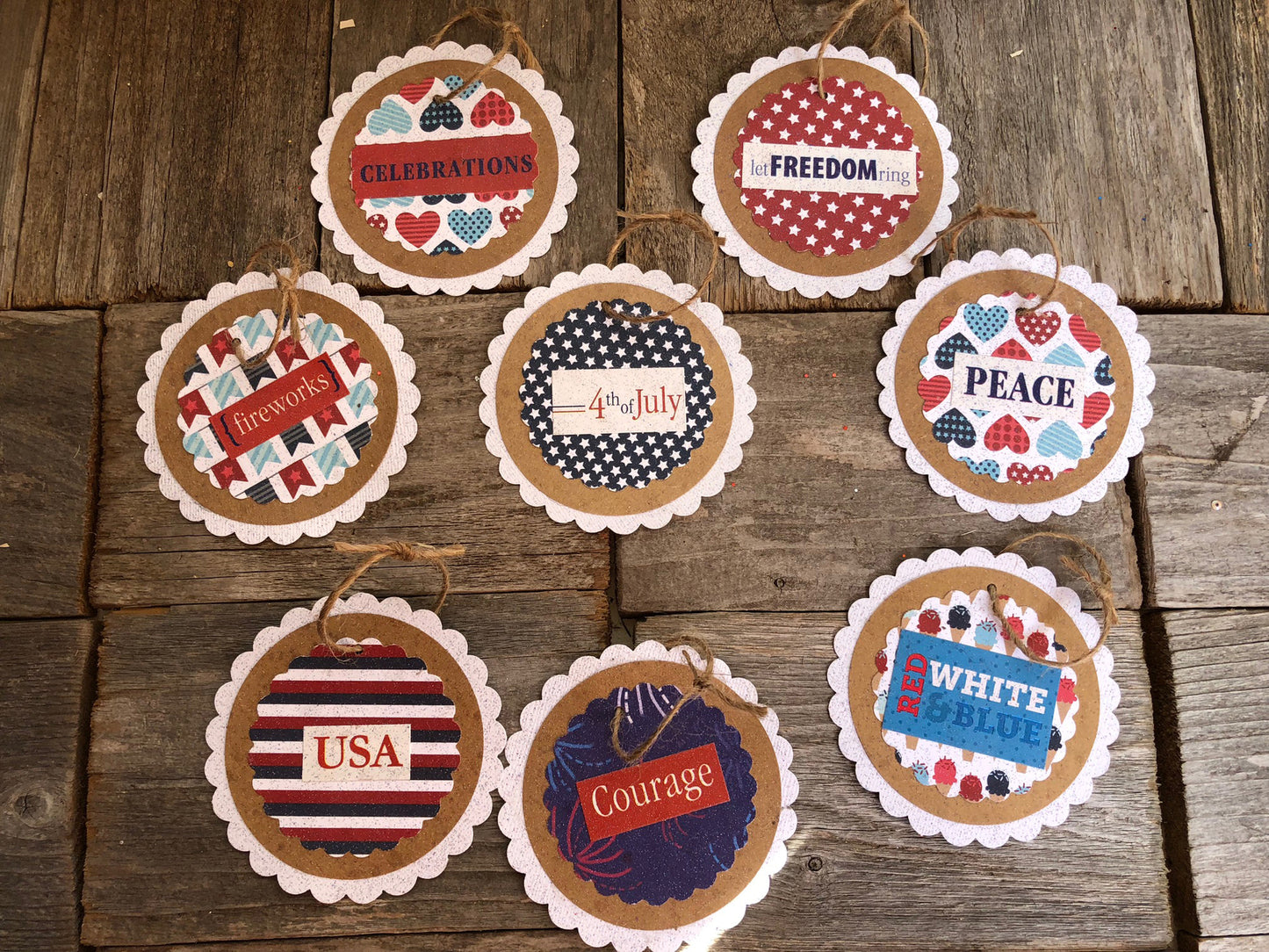 AGD Patriotic Decor - July 4th Sentiment Words Paper Ornaments 8pc