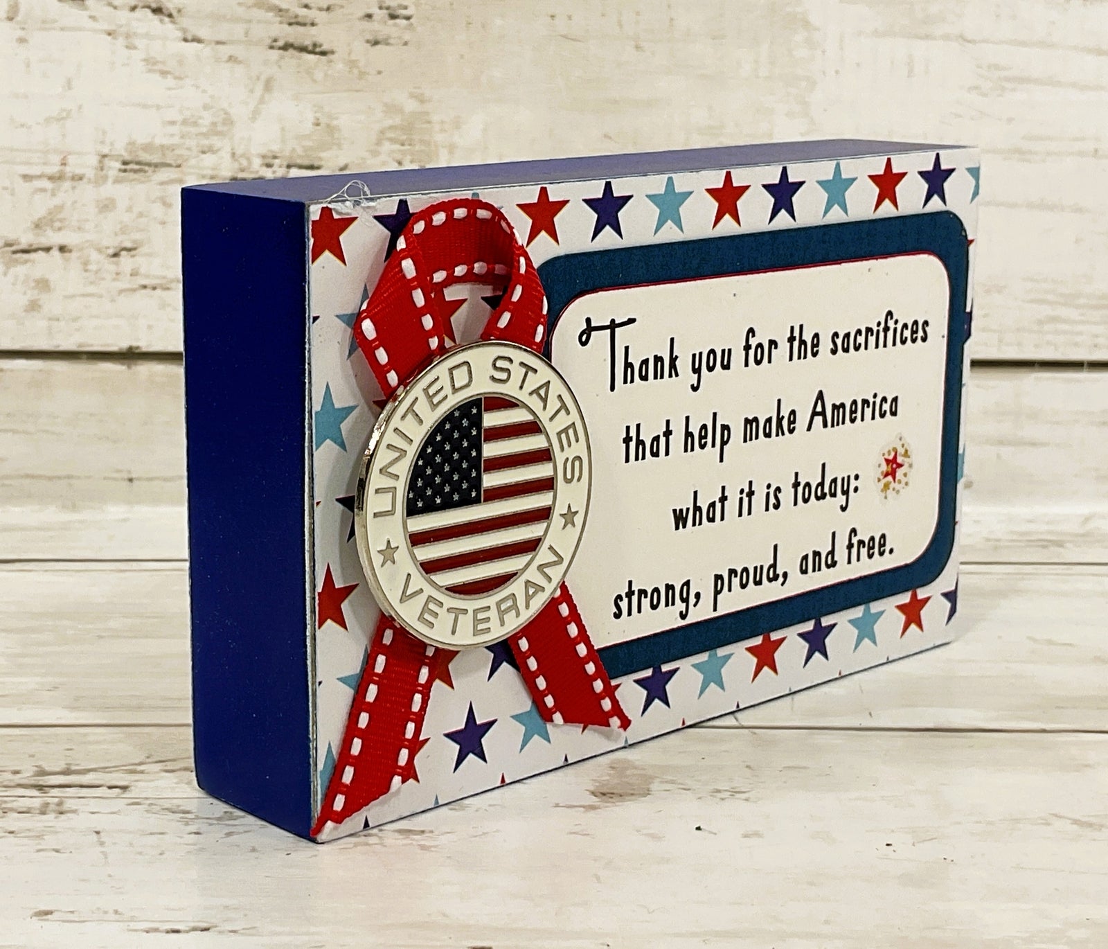 AGD Patriotic Decor - Thank You Veteran Sacrifice Block Sign