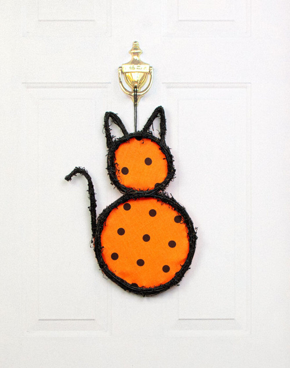  CO Halloween Decor - Fabric and Black Grapevine Cat Door Wreath