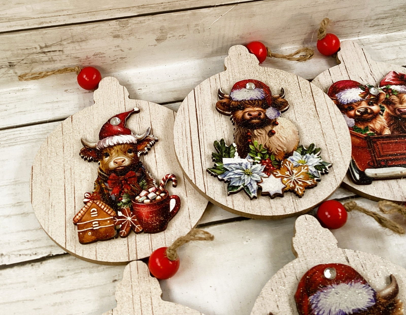 AGD Christmas Decor - Highland Scottish Cute Cow 3-D Ornaments 6pc Set