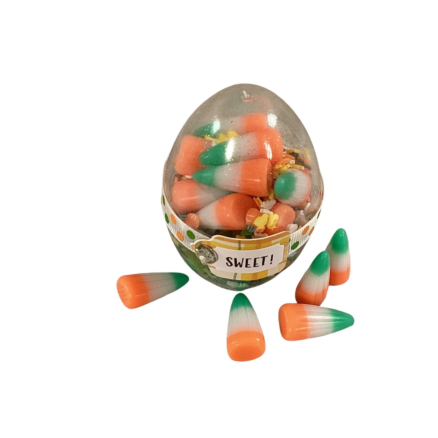 AGD Easter Decor - Clear Egg Filled Fake Candy Corn Carrot Cake Shaker Sitter
