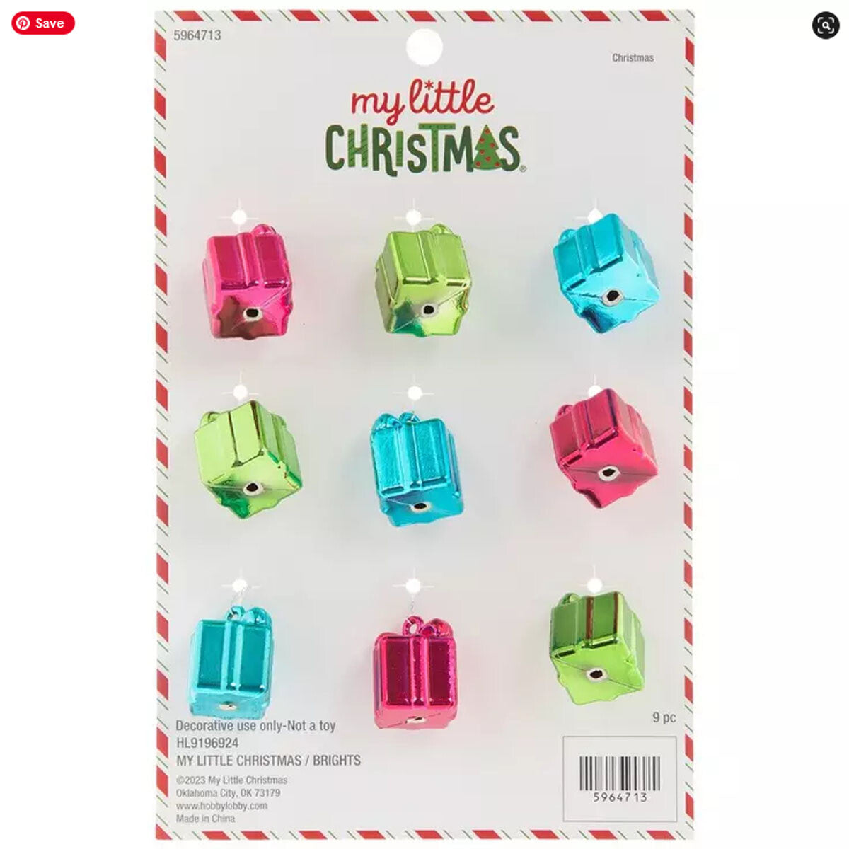 HL Christmas Decor - Miniature Tree Plastic Metallic Bright Ornaments 9pc