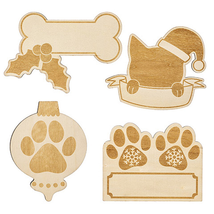 Darice Craft Supply - Wood Dog Theme Unfinished Wood Ornaments 4pc