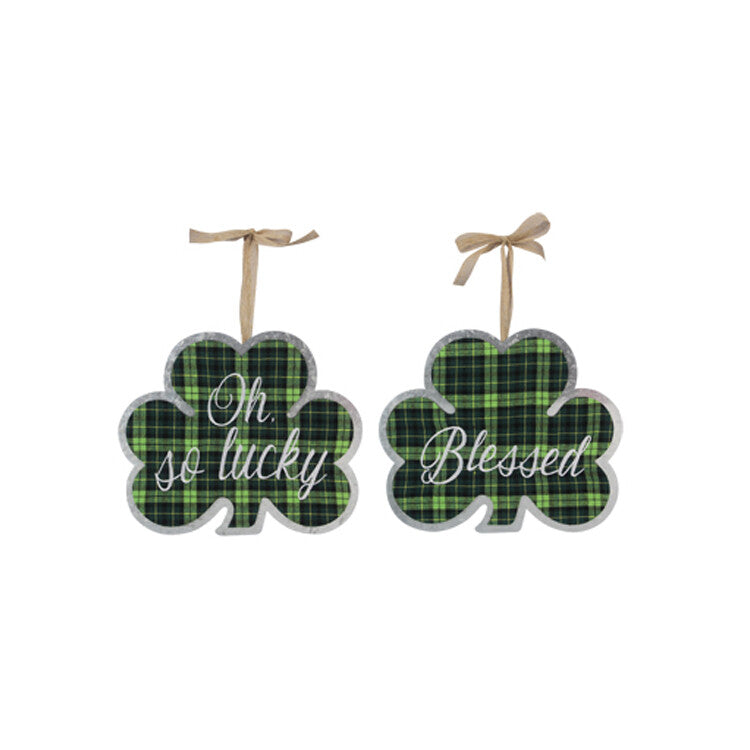Youngs St. Patricks Day Decor - LG Tin Plaid Shamrock So Lucky