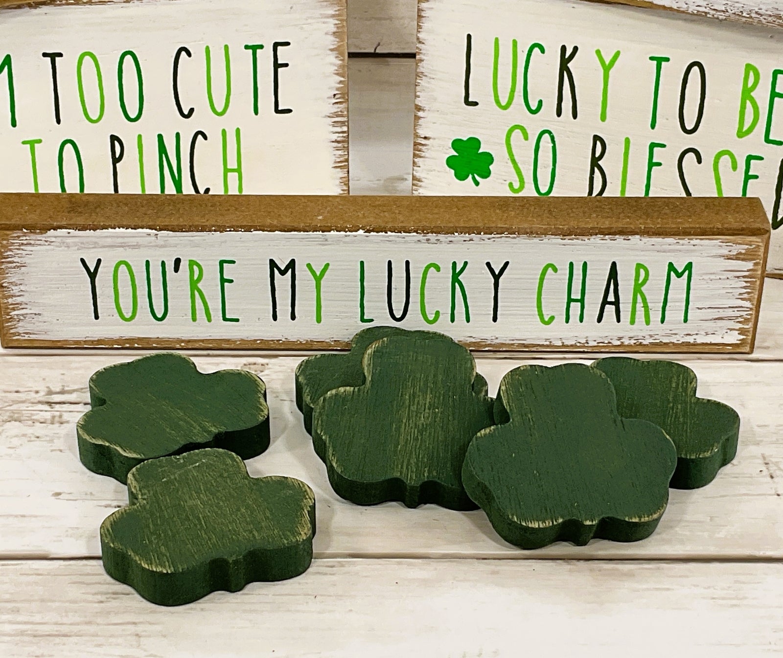 CP Valentines St Patricks Decor - Reversible Block Signs with Wood Charms