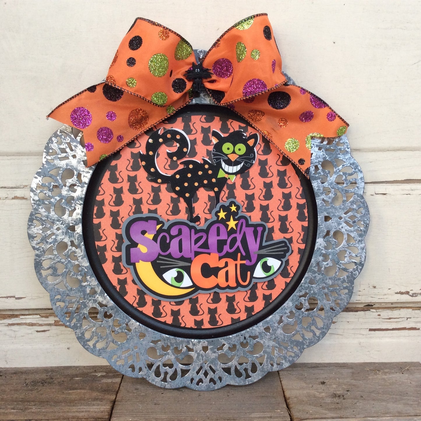 AGD Halloween Decor - Scaredy Black Cat Metal Charger Plate