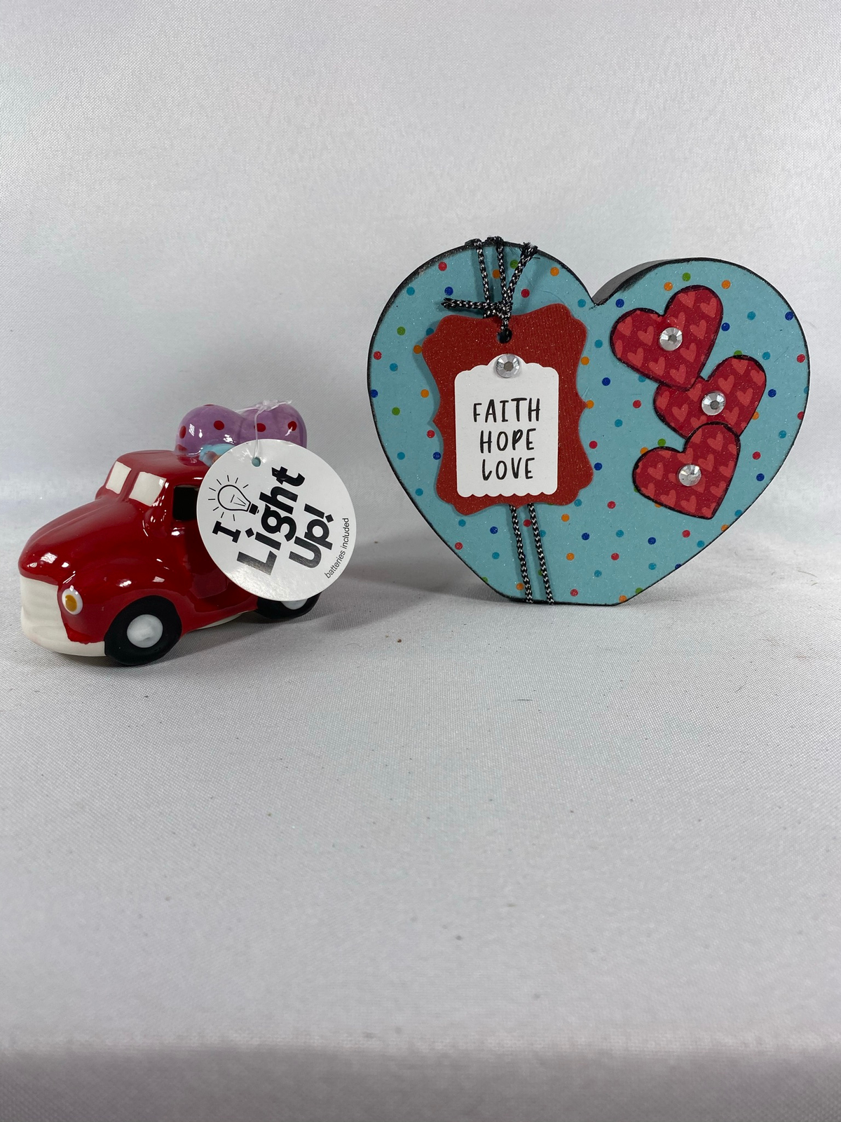 AGD Valentines Decor - Chunky Heart and Ceramic Light Up Truck 2pc
