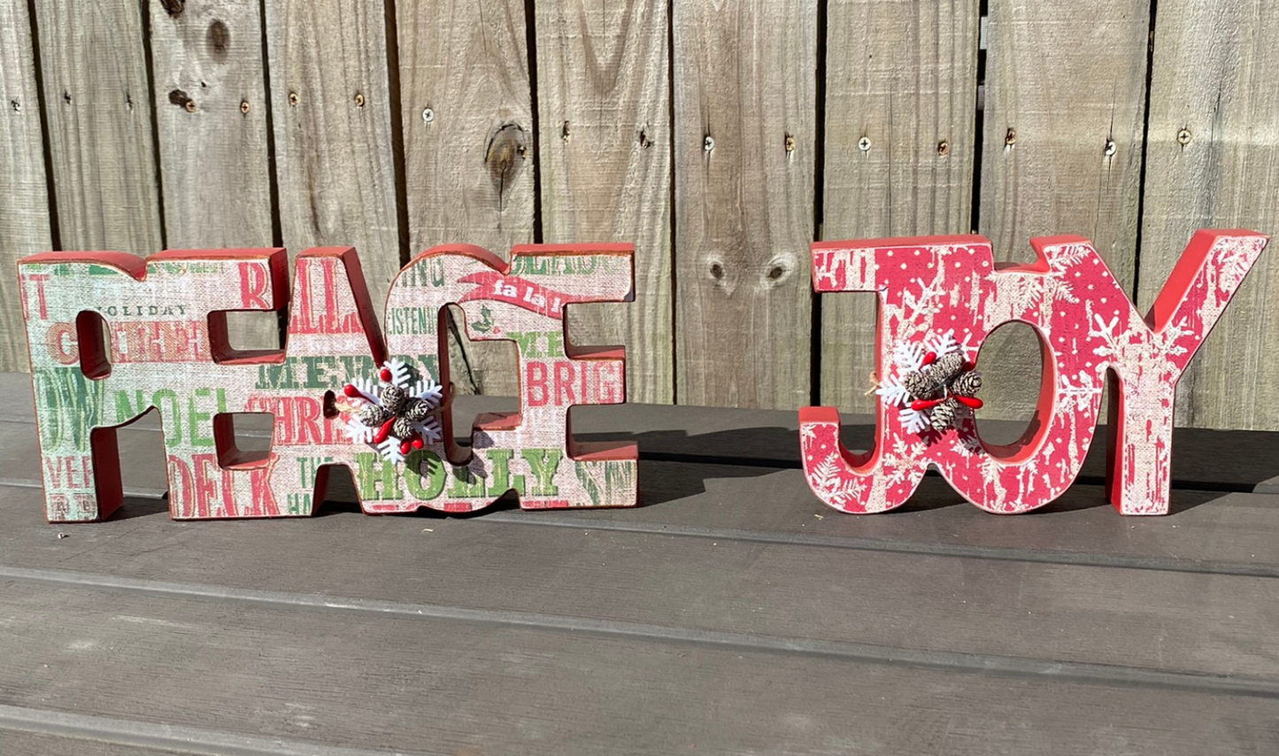 AGD Christmas Decor - Chunky Peace Joy Word Tabletop Signs 2pc Set