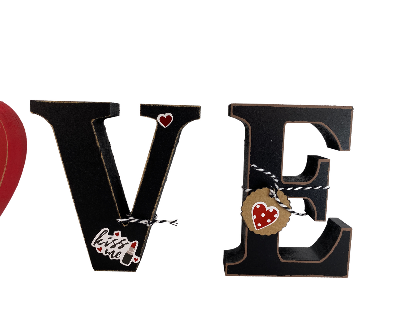 Valentines Decor - Chunky Wood Heart Love Letter Word Tabletop Display