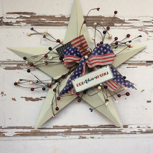 AGD Patriotic Decor - God Bless America Metal Ivory Star