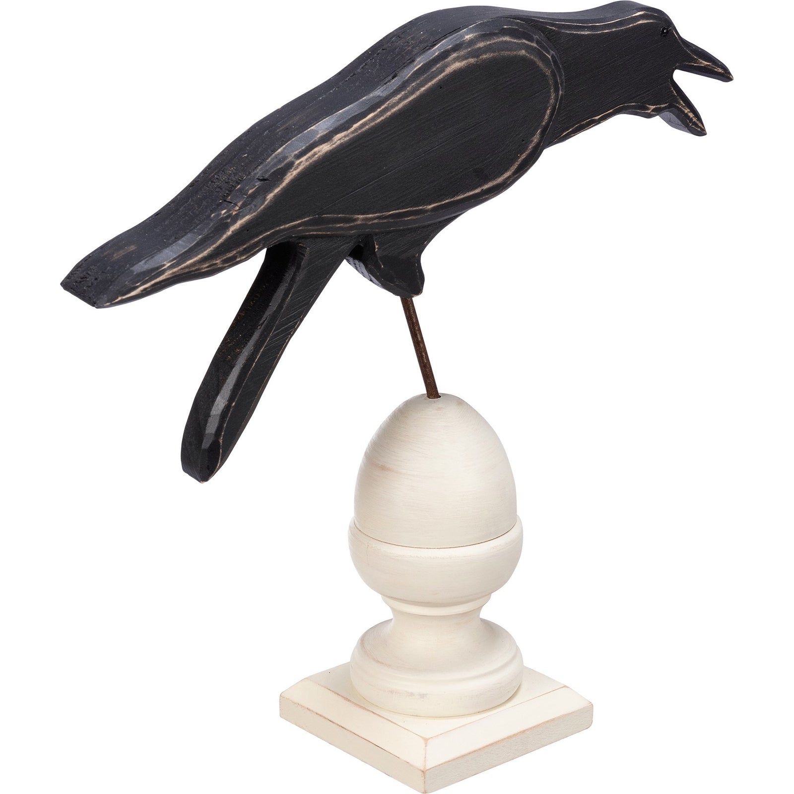 PBK Halloween Decor - LG Cawing Black Crow Bird on Finial Sitter
