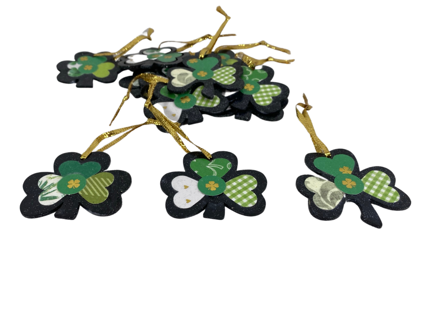 AGD St Patricks Decor - Modern Prim Shamrock Ornaments 12pc
