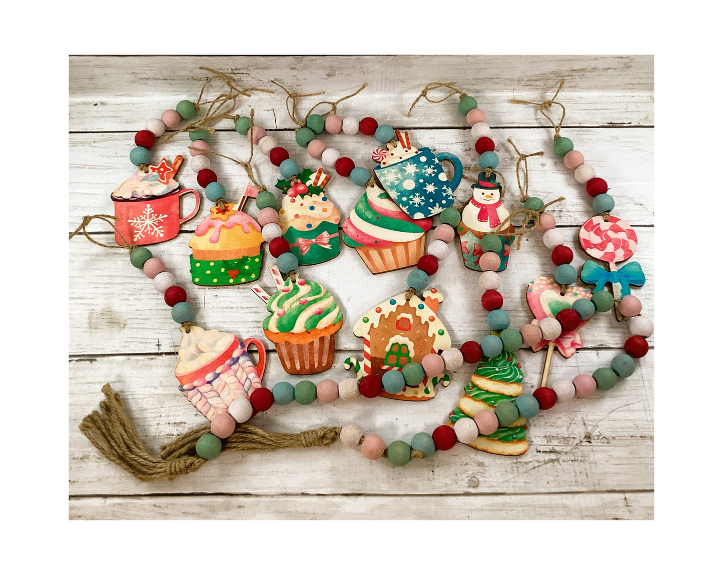 AGD Christmas Decor - Pastel Pink Blue Teal Beads Ornament & Garland 13pc