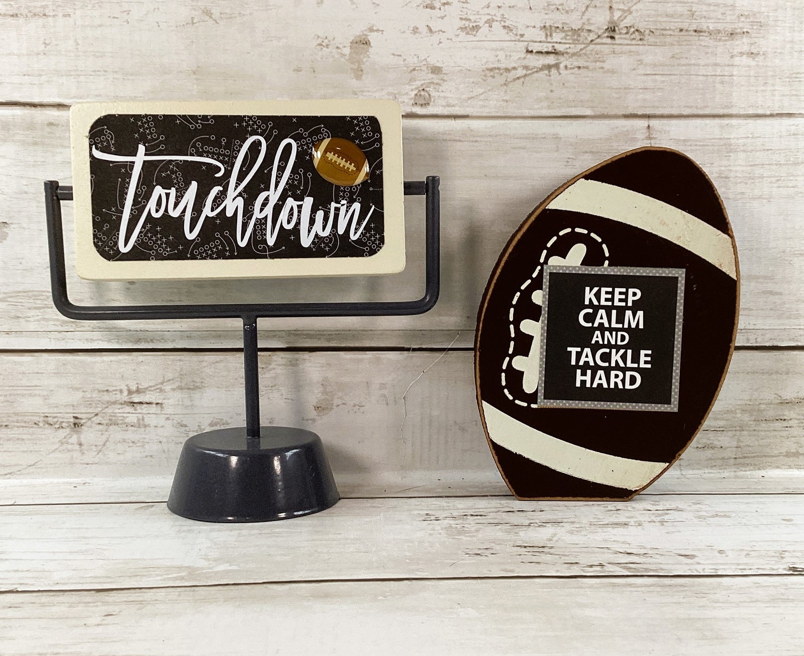 AGD Fall Decor - Football Touchdown Reversible End Zone Sign Tier Tray 2pc Set