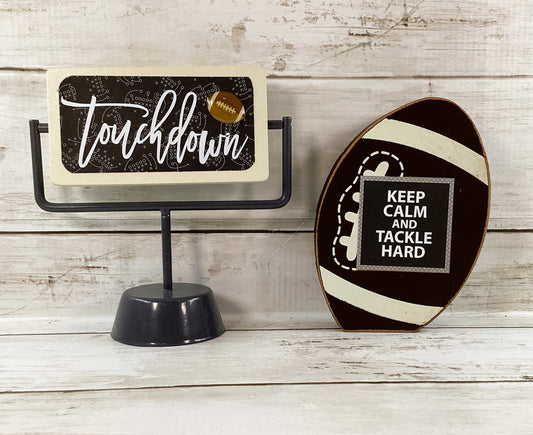 AGD Fall Decor - Football Touchdown Reversible End Zone Sign Tier Tray 2pc Set