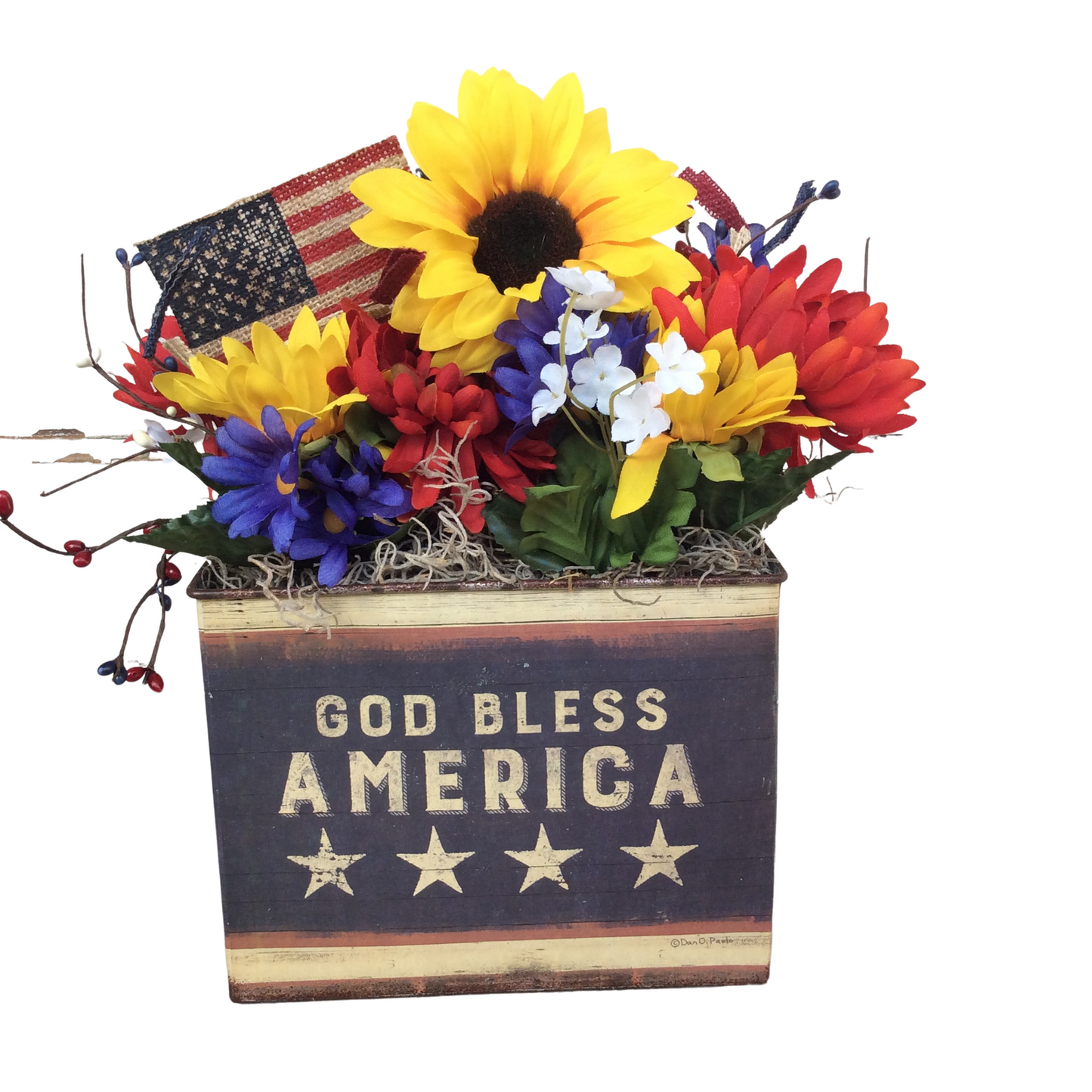 AGD Patriotic Decor - God Bless America Prim Sunflower Centerpiece
