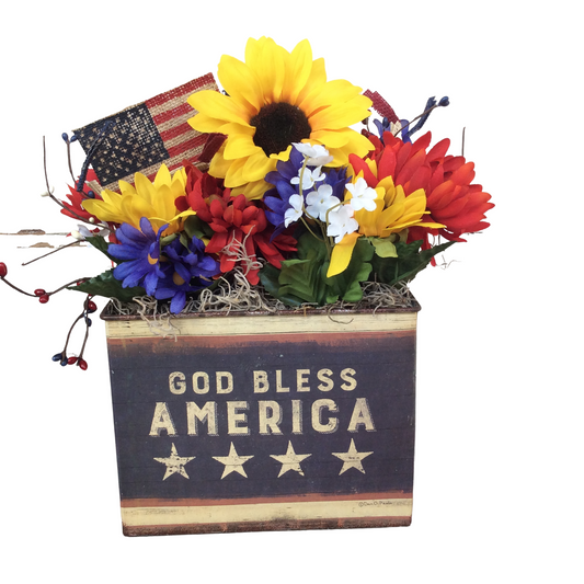 AGD Patriotic Decor - God Bless America Prim Sunflower Centerpiece