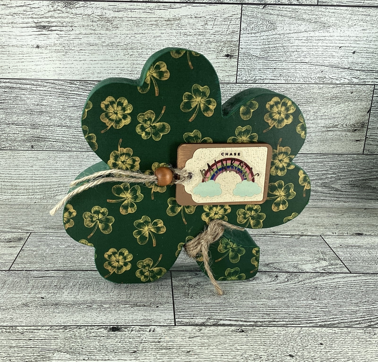 AGD Saint Patrick Decor - Chunky Wood Shamrock Sitter 2pc Set
