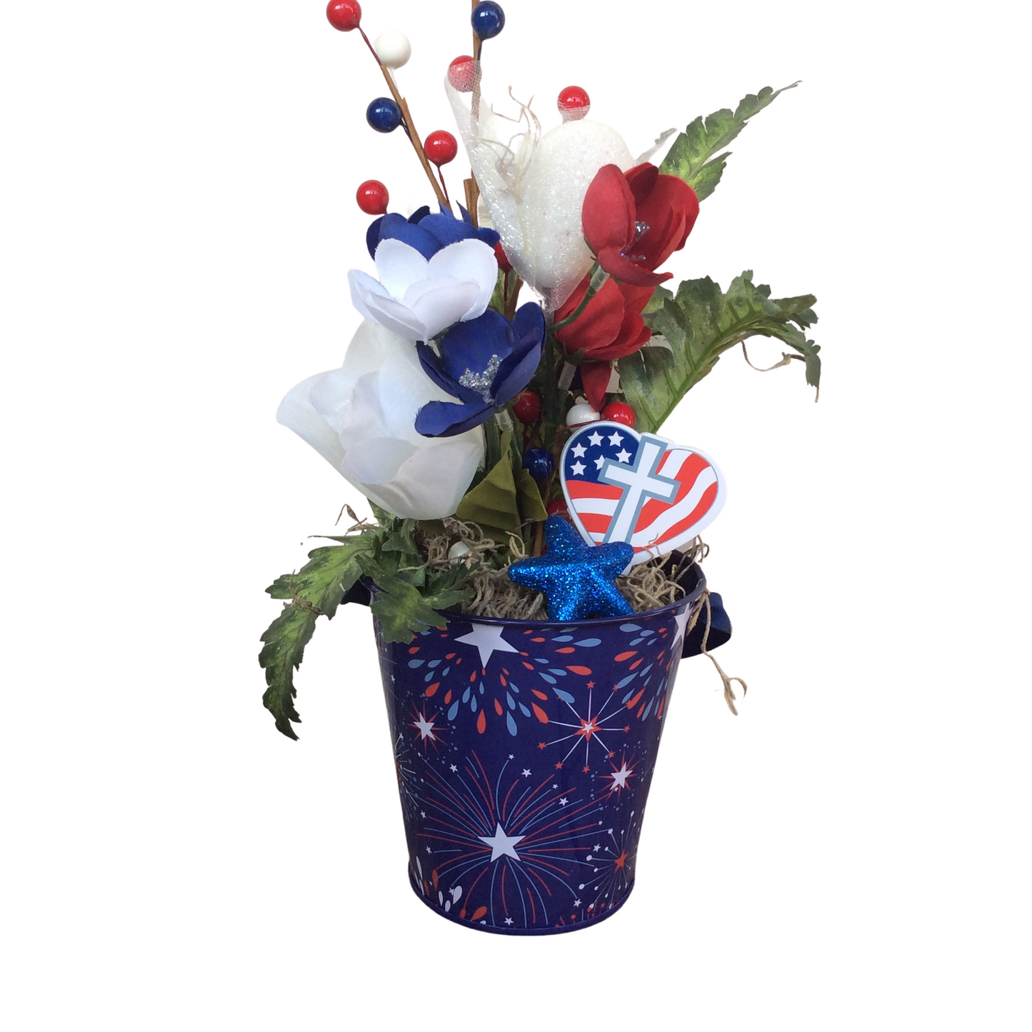 AGD Patriotic Decor - American Heart Cross Small Floral Centerpiece