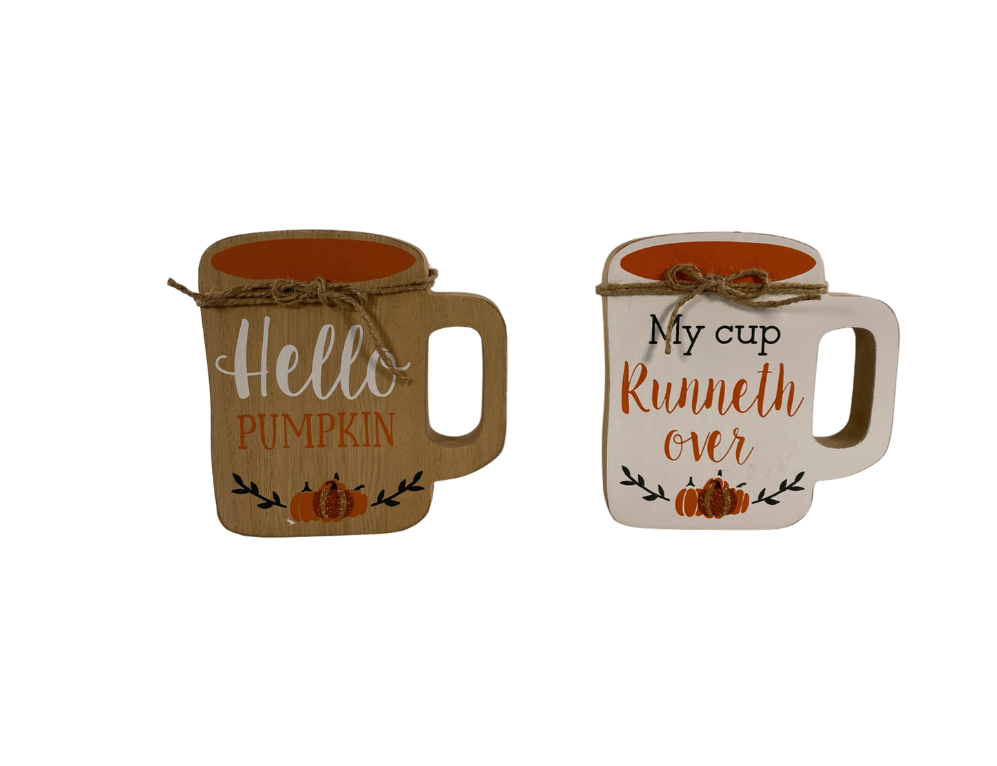 AGD Fall Decor - Chunky Wood Hello Runneth Over Mug Coffee Cup 2pc