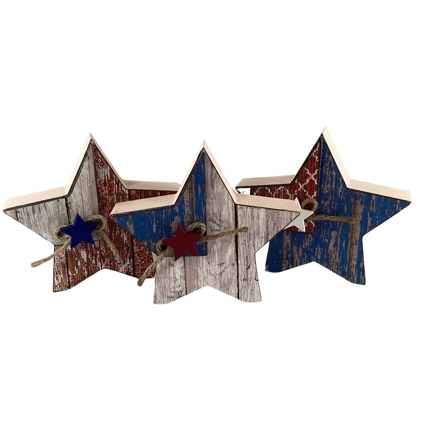 AGD Patriotic Decor -  Weathered July 4th Chunky Stars Tier Tray 3pc