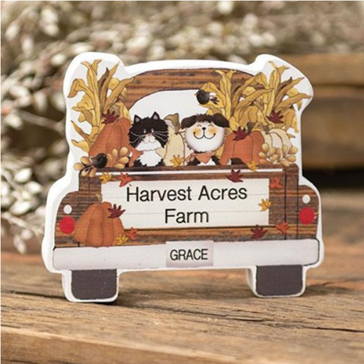 CWI Halloween Decor - Dog Cat PeHarvest Acres Chunky Wood Truck Sitter