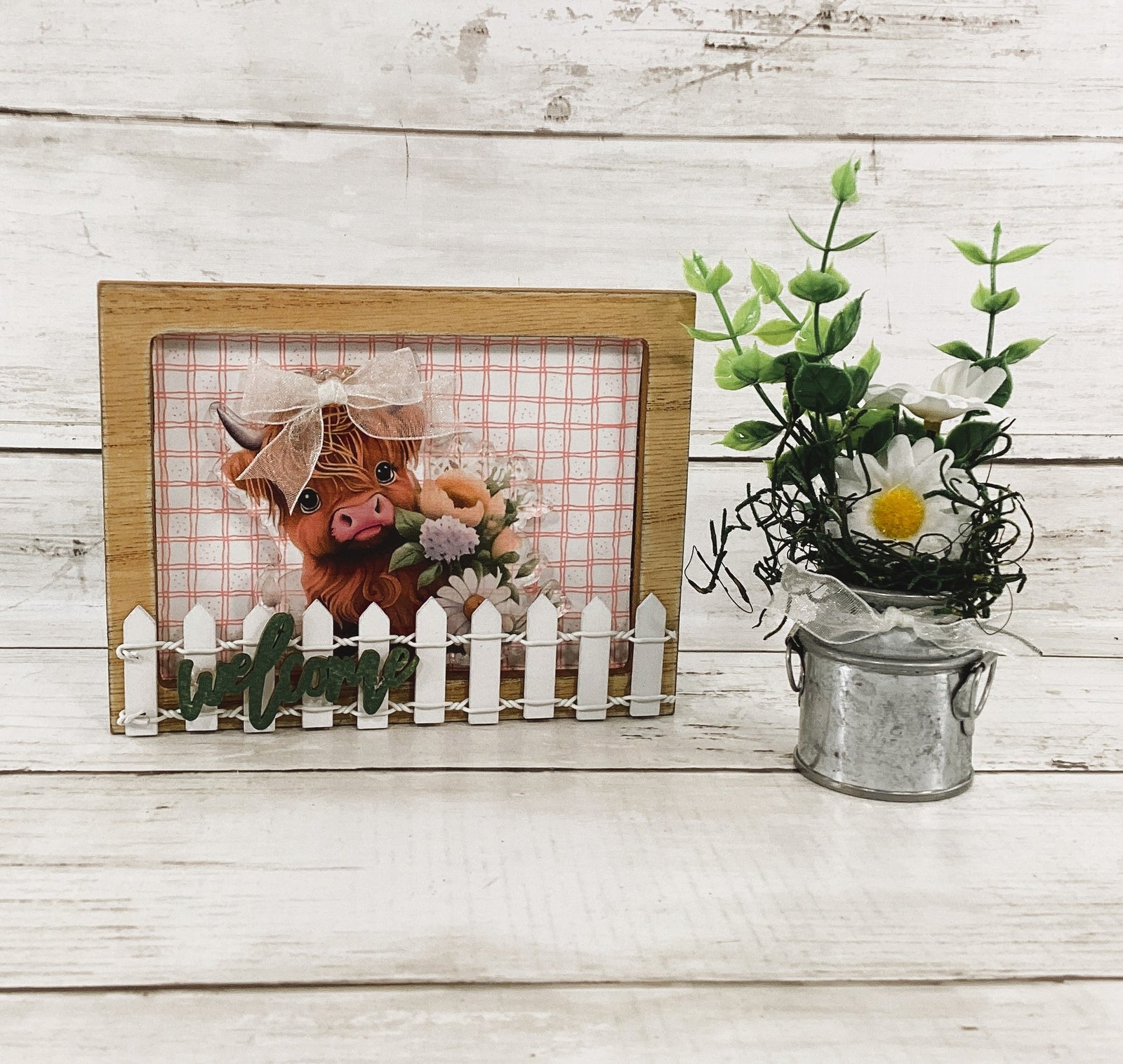 AGD Spring Decor - Daisy Sunshine Highland Cow Milk Can Floral 2pc