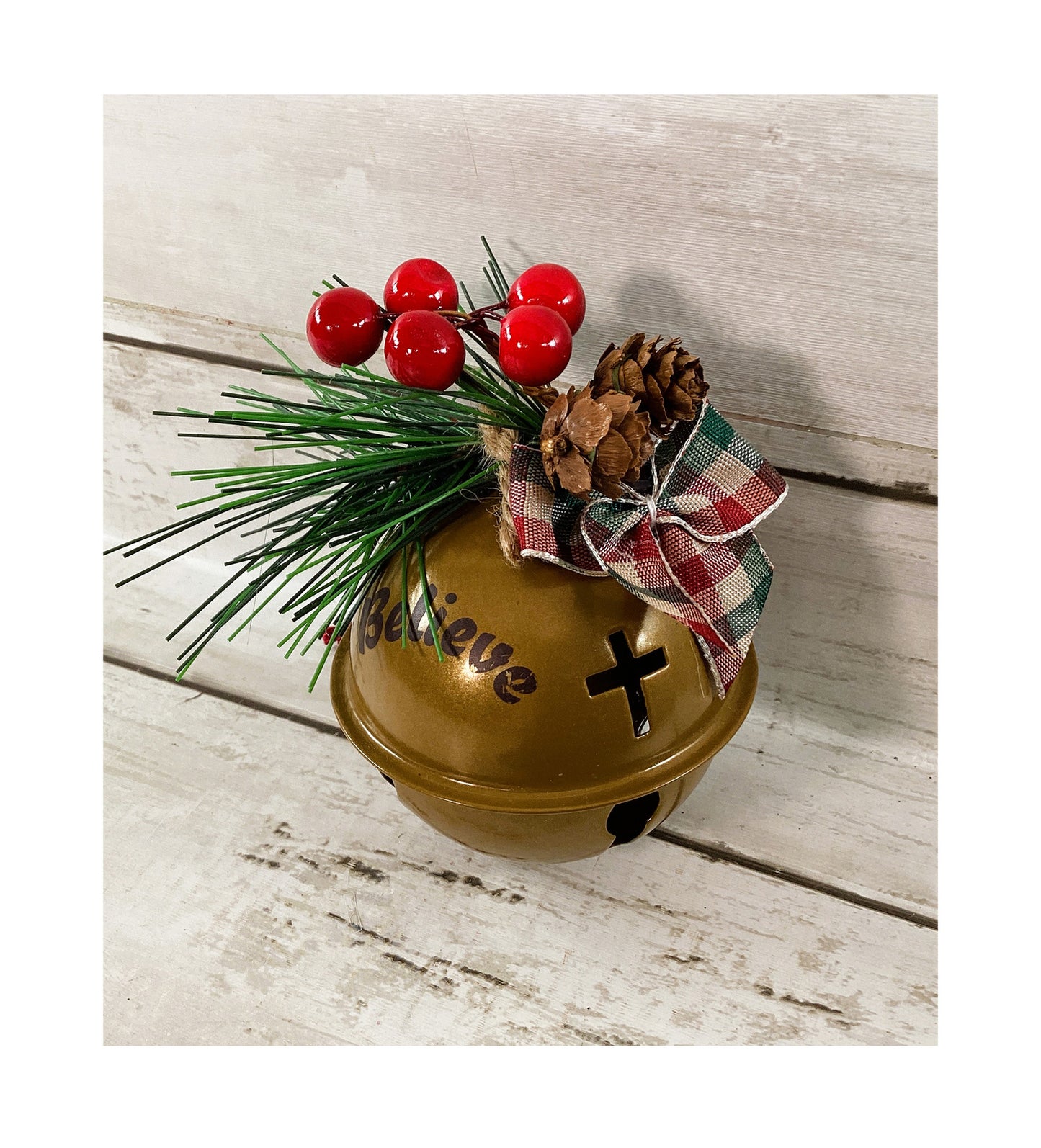 AGD Christmas Decor - Believe Faith Cross Brown Bell Ornament