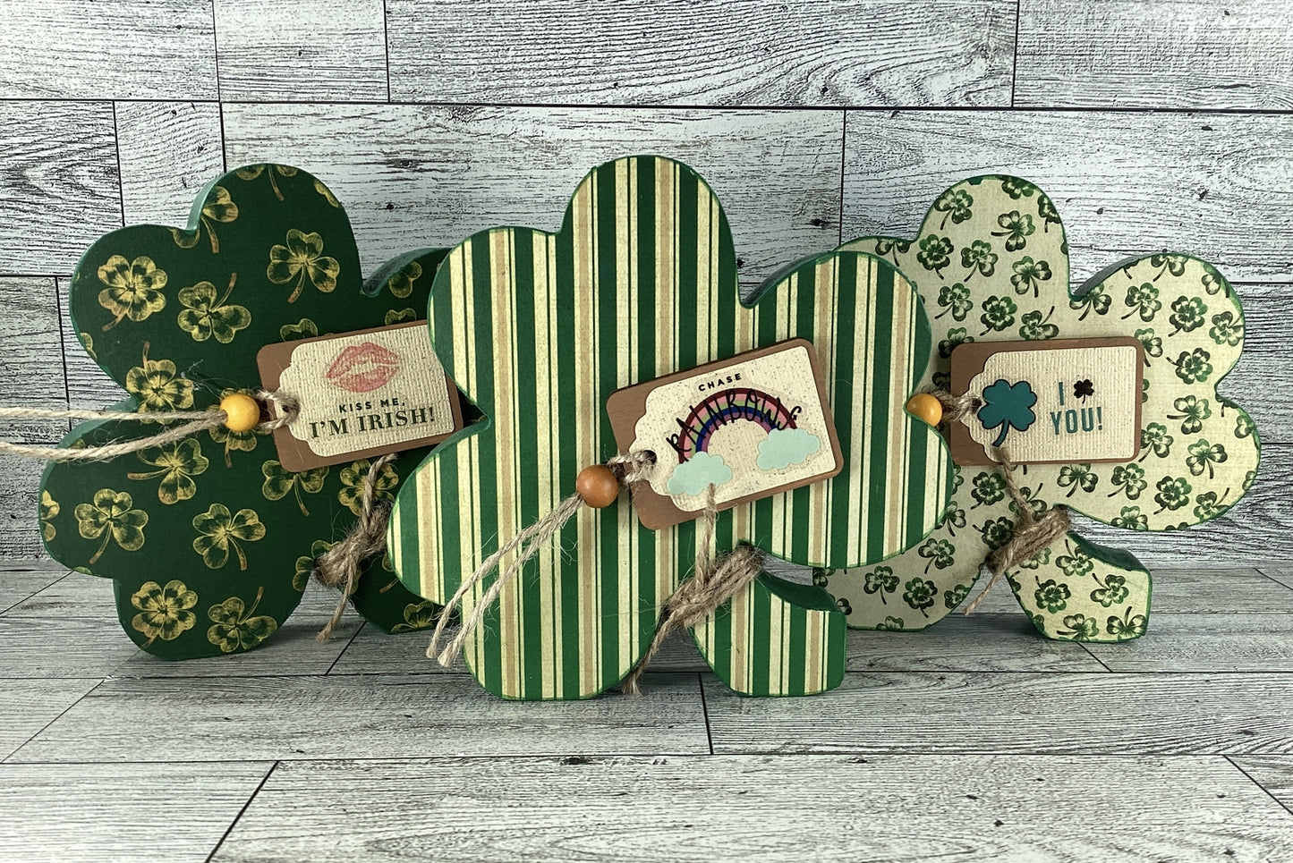 AGD Saint Patrick Decor - Chunky Wood Shamrock Sitter 3pc Set