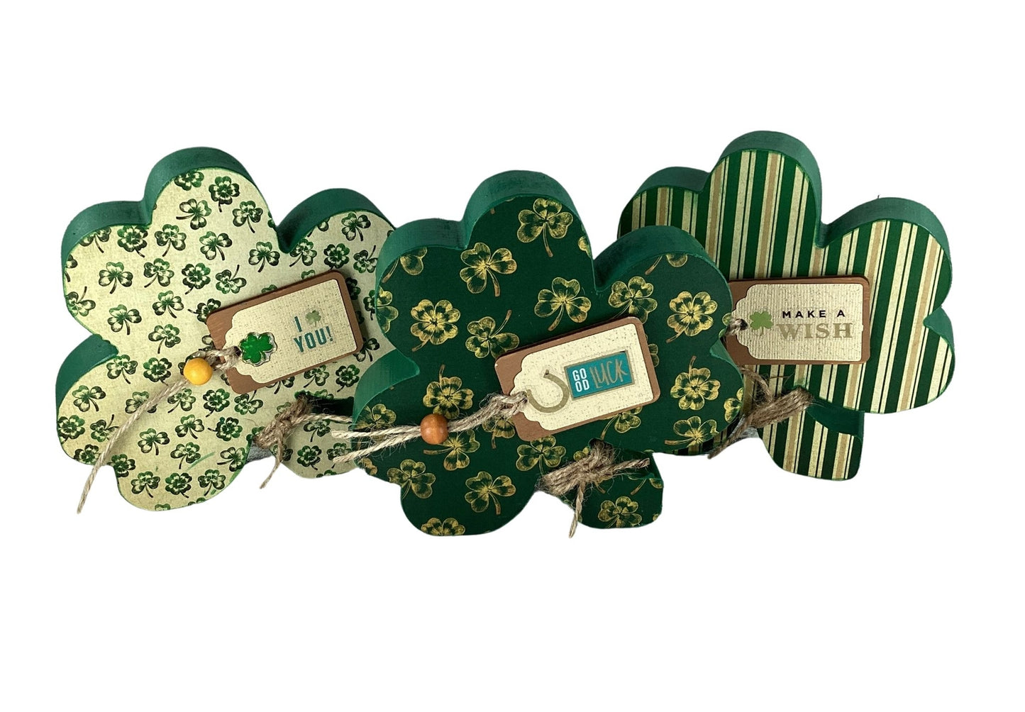 AGD Saint Patrick Decor - Chunky Wood Shamrock Sitter 3pc Set