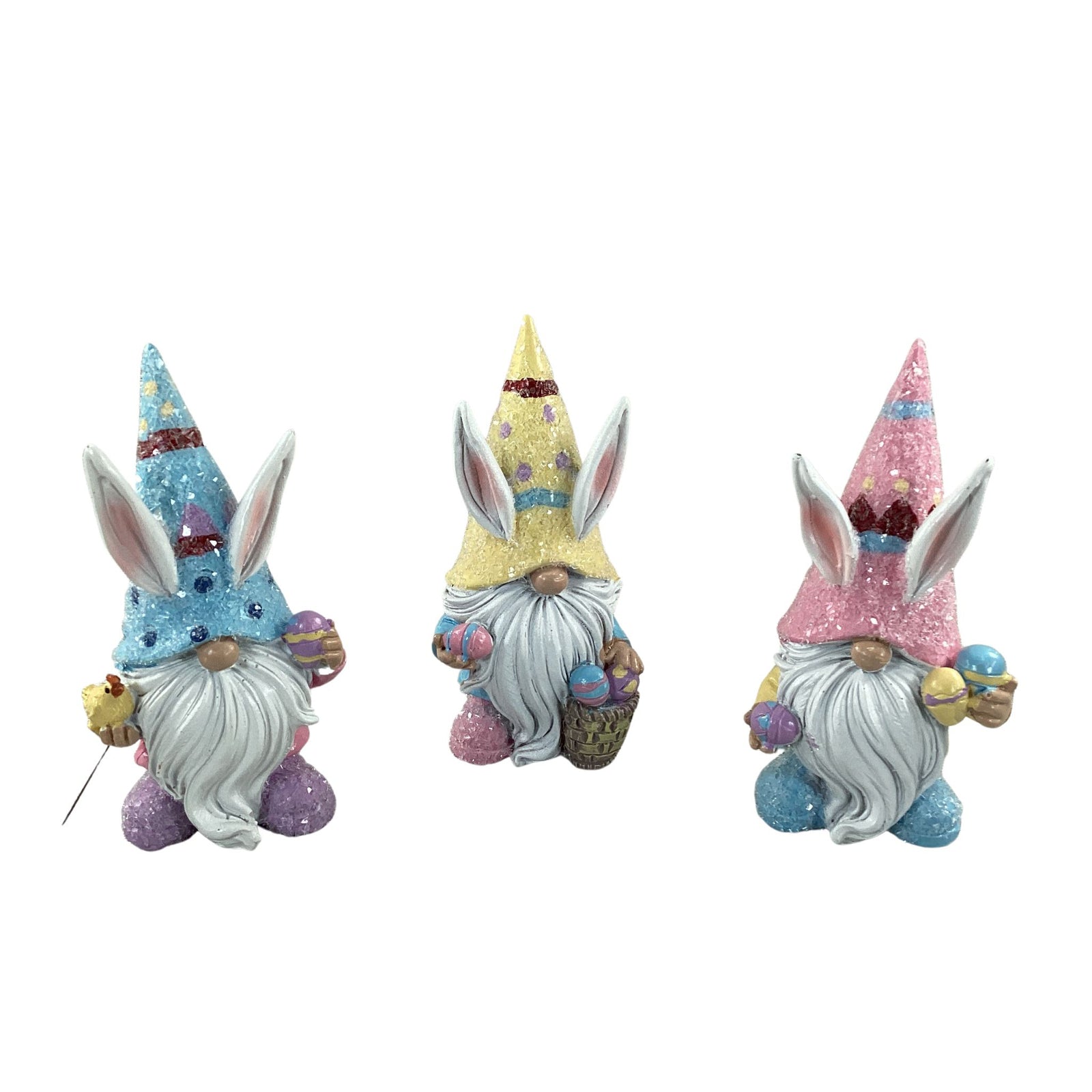 AGD Easter Decor - Resin Gnome Glitter Bunny Rabbit Tier Tray 4pc Set (F)