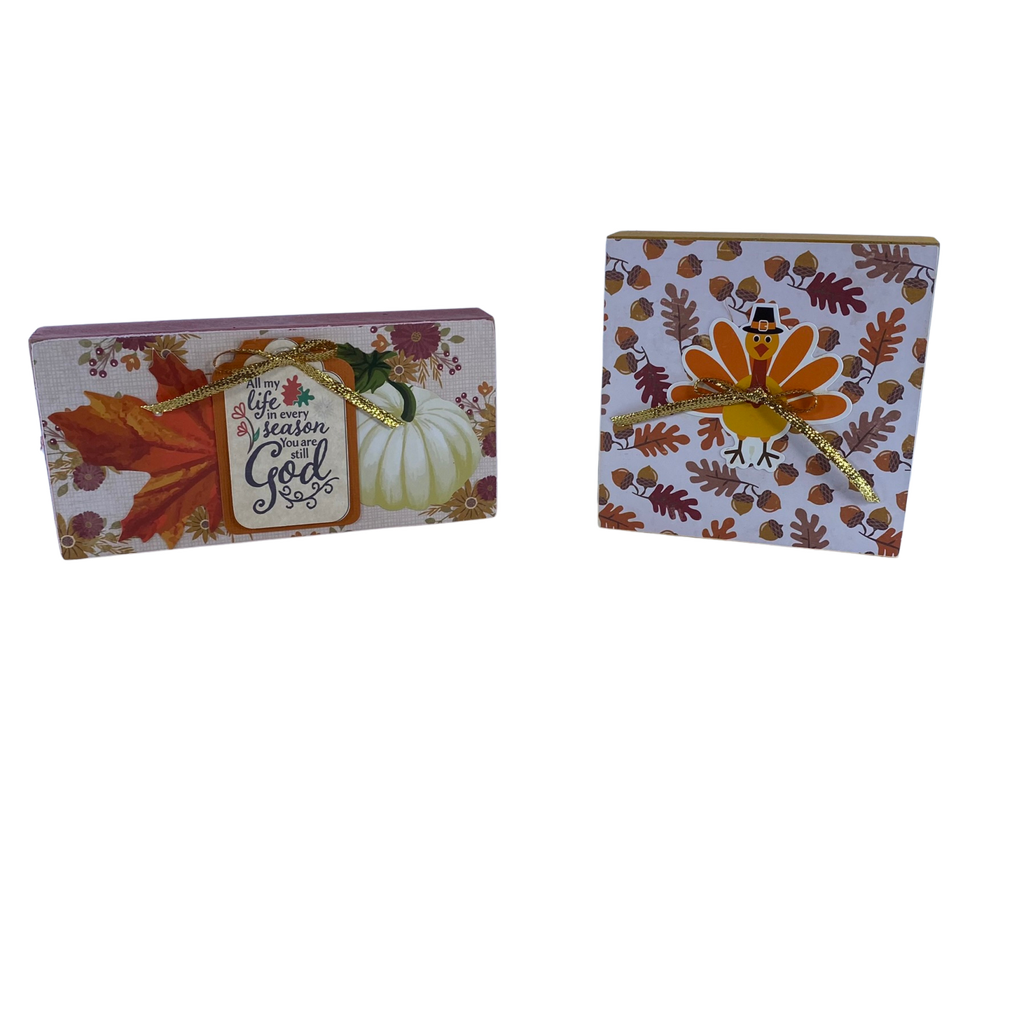 AGD Fall Decor - Pumpkin Spice Fall Breeze Reversible Block Signs 2pc Set