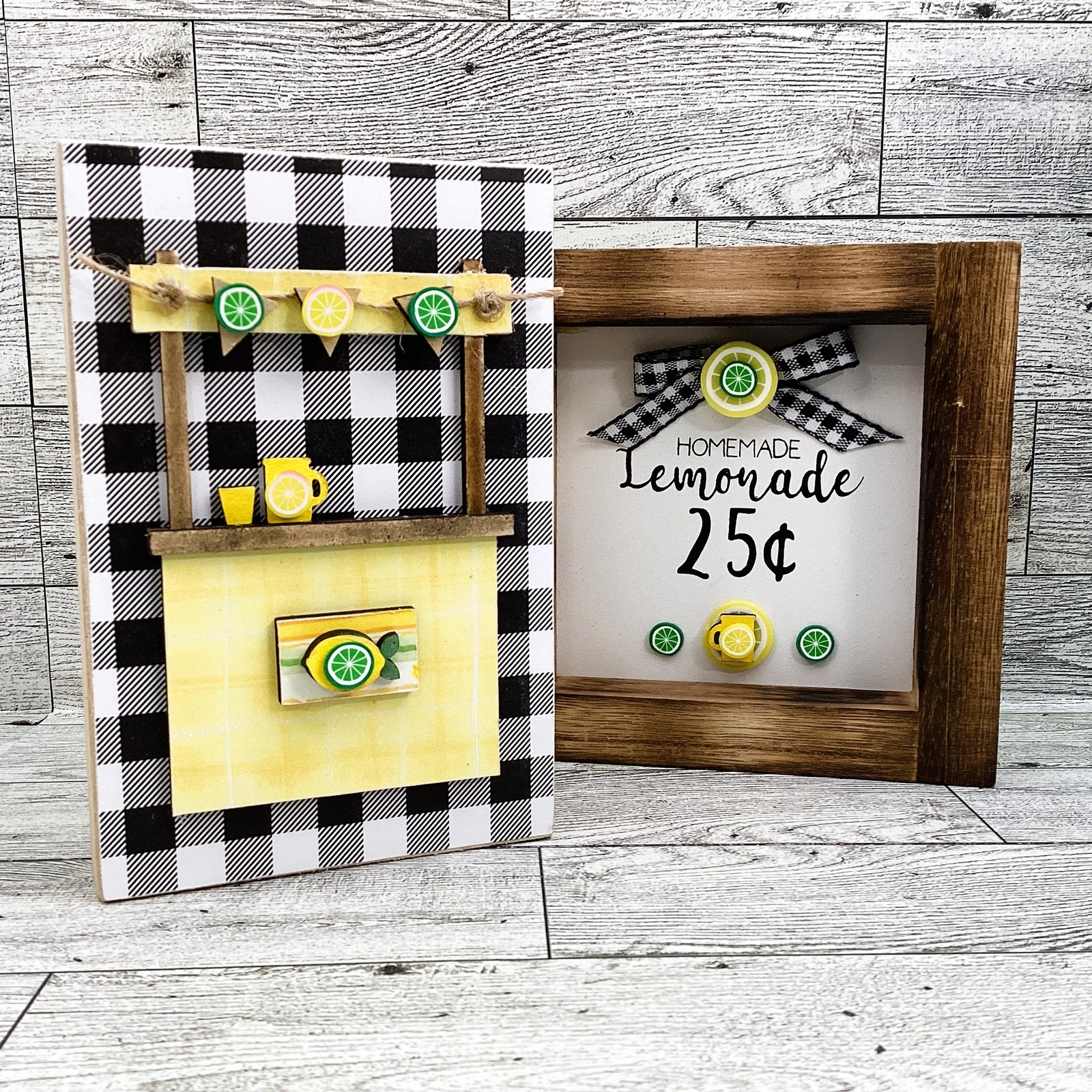Summer Decor Lemon Theme Booth Stand Lemonade Sign Tier Tray 2pc Set