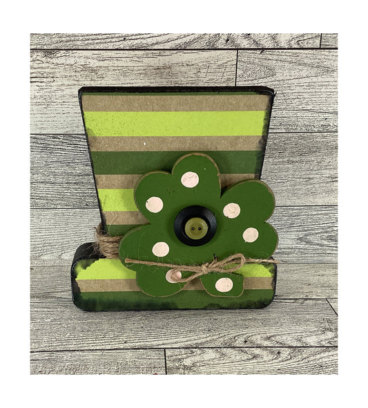 AGD Saint Patrick Decor - Chunky Wood Leprechaun Tophat Sitter