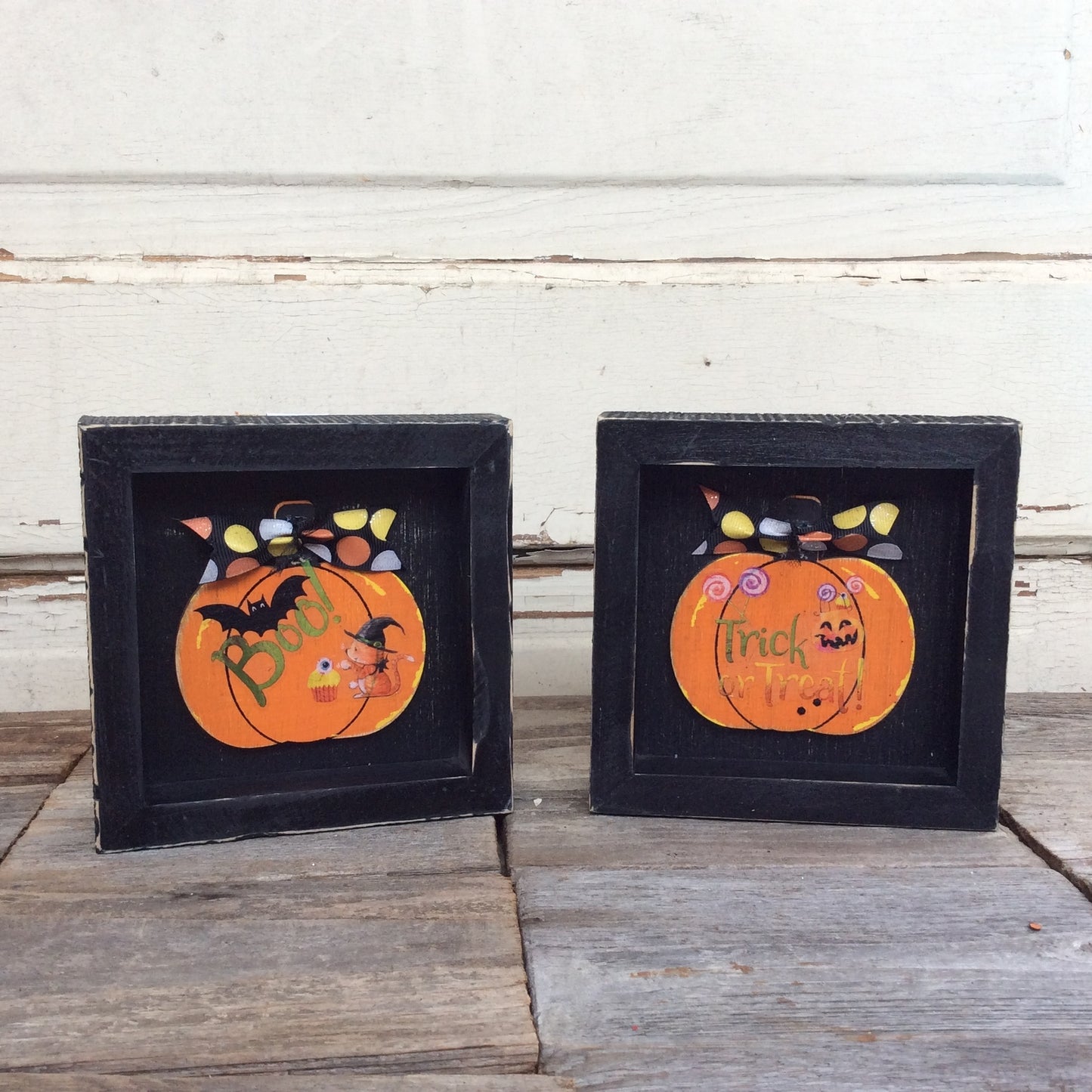 AGD Halloween Decor - Cute Boo Witch Kitty Cat Box Signs 2pc.