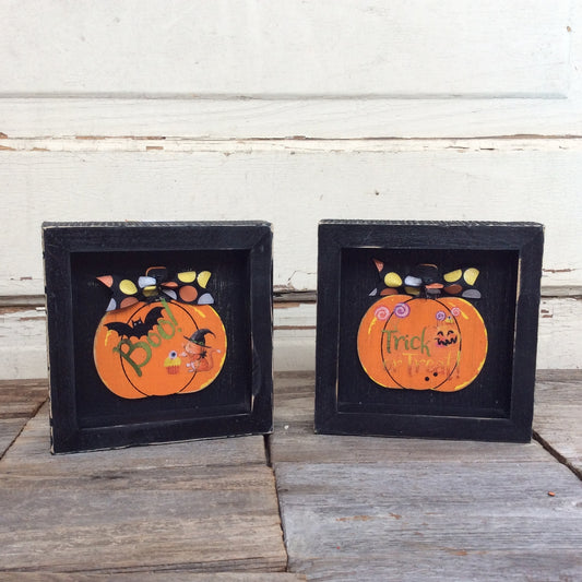 AGD Halloween Decor - Cute Boo Witch Kitty Cat Box Signs 2pc.