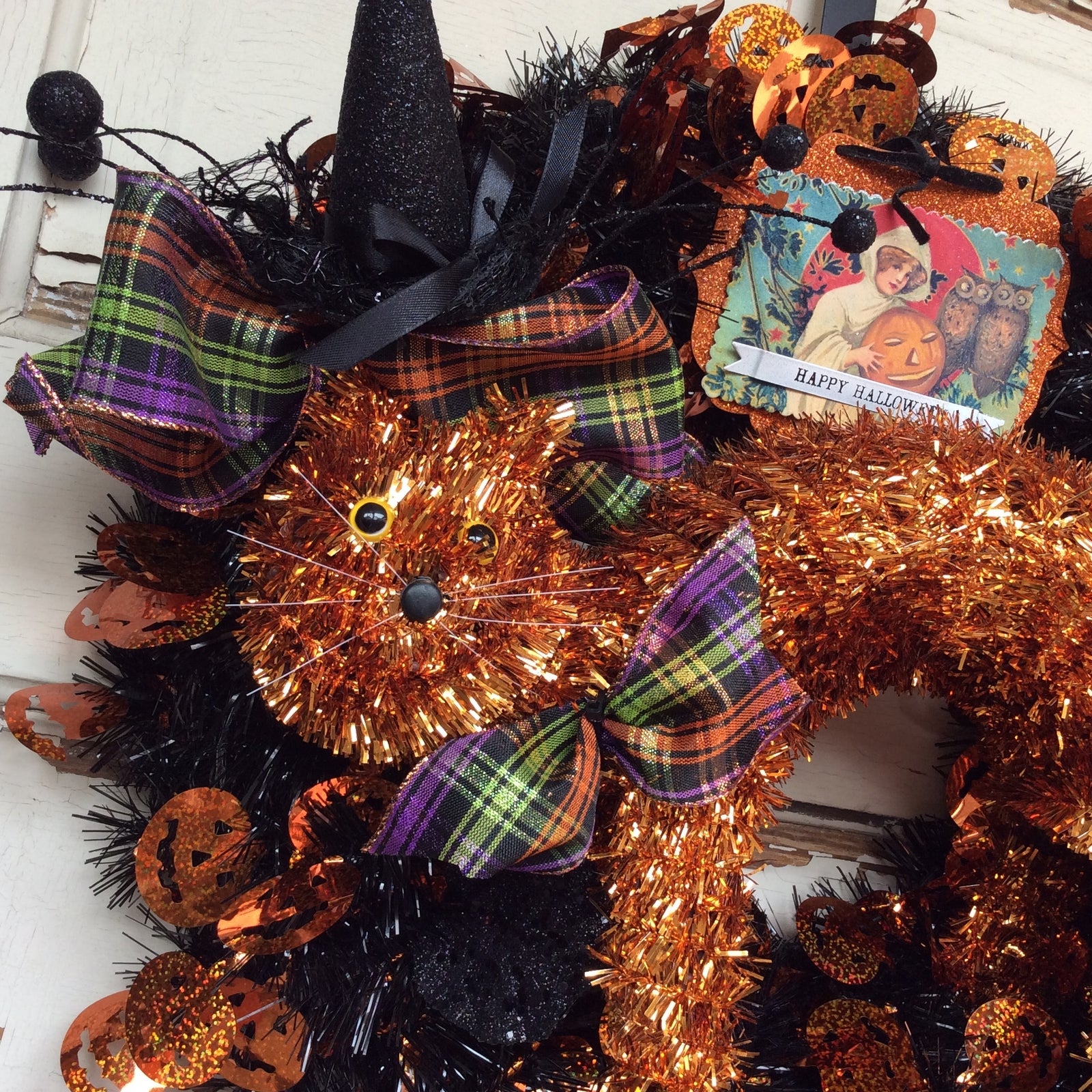 AGD Halloween Decor - Happy Halloween Orange Cat Wreath