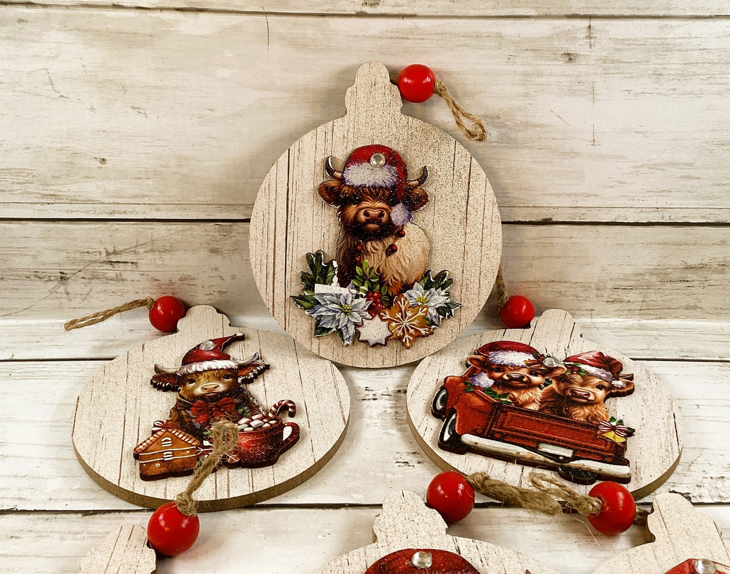 AGD Christmas Decor - Highland Scottish Cute Cow 3-D Ornaments 6pc Set