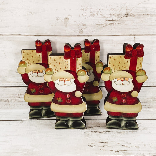 Christmas Decor - Wood Chunky Wood Santas 4pc