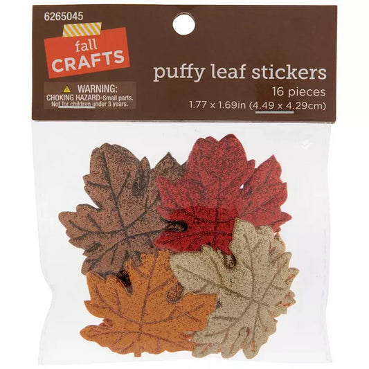 HL Fall Craft Supply -  Glitter Puffy Felt Leaf Stickers 16pc