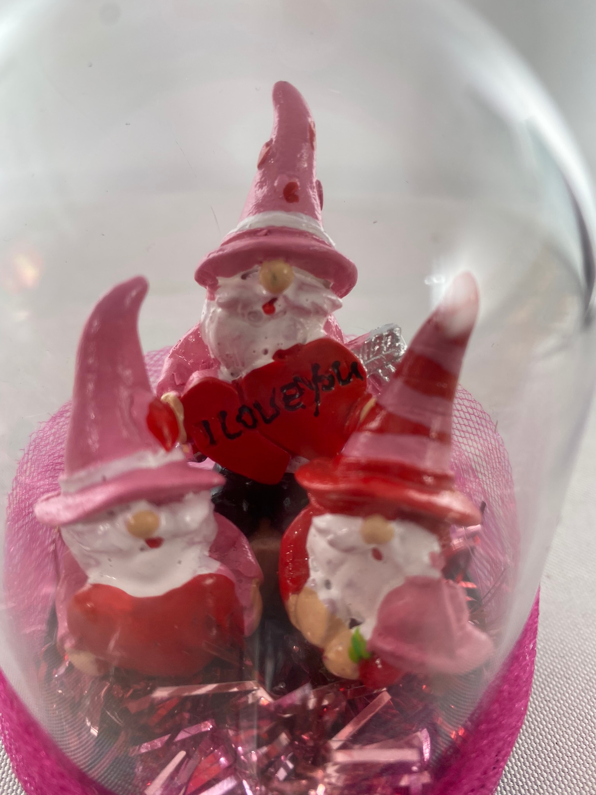 AGD Valentines Decor - I Love You Resin Gnomes Plastic Cloche Small Dome