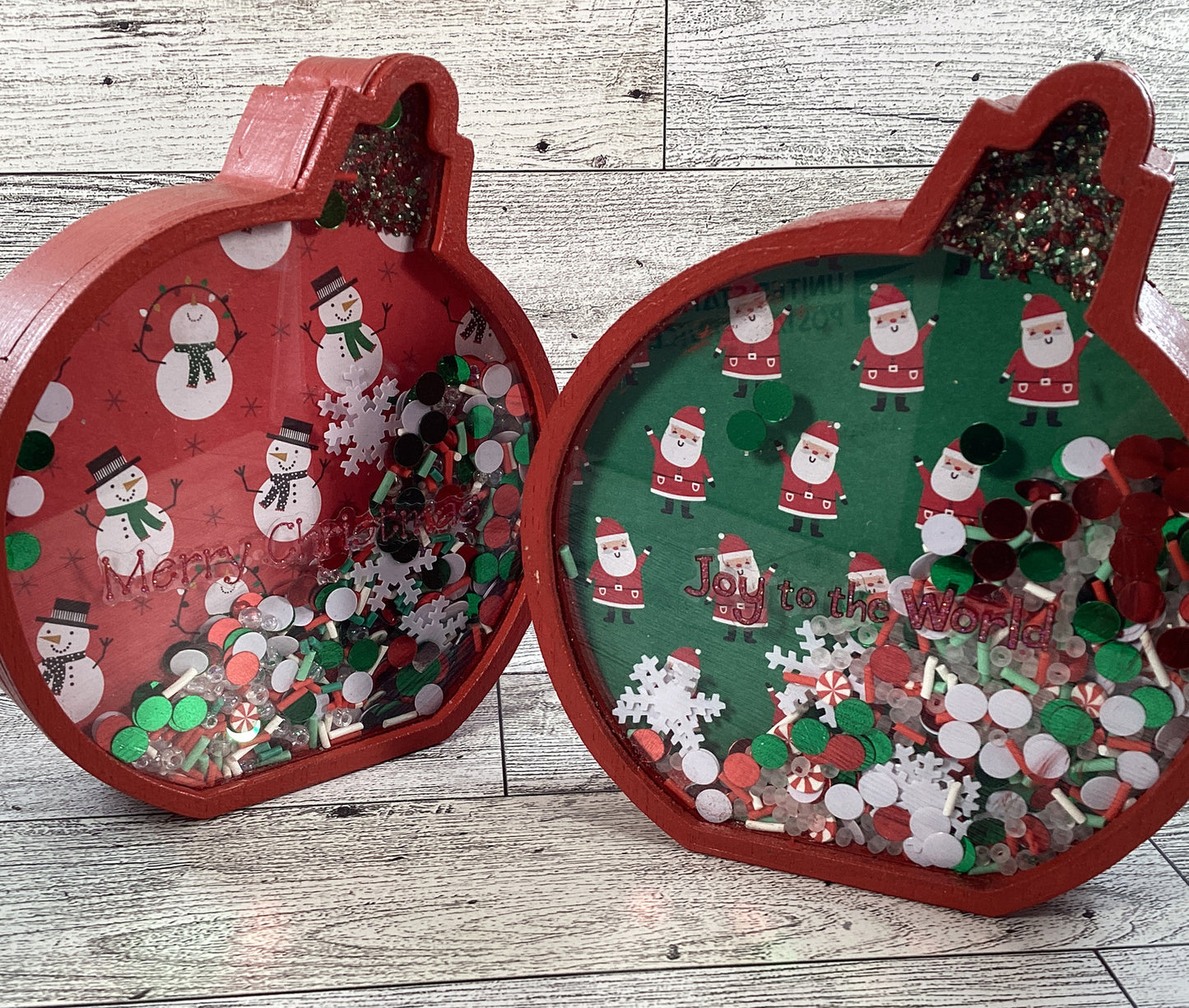 Christmas Decor -  Ornament Bulbs Chunky Wood Shaker Sitters 2pc Set