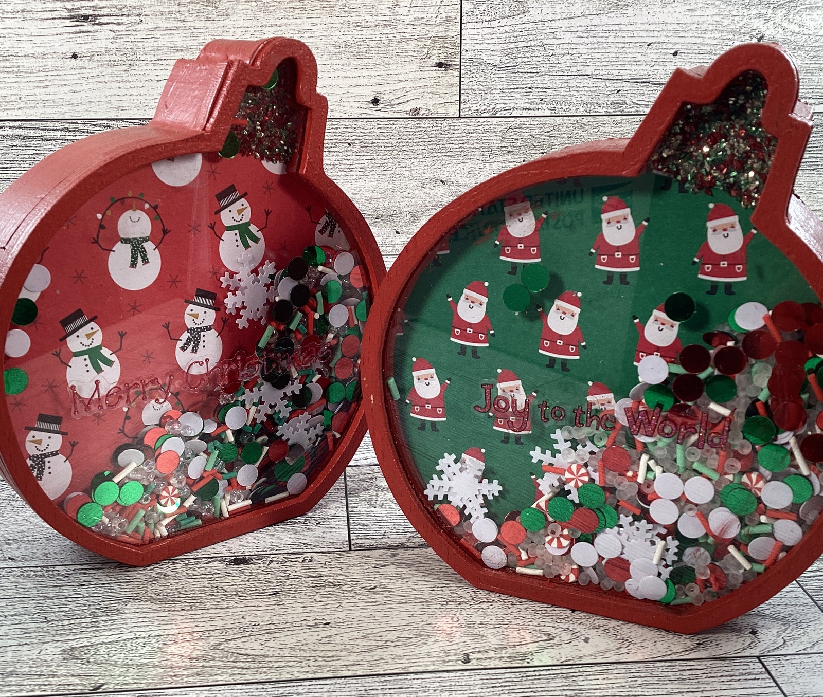 Christmas Decor -  Ornament Bulbs Chunky Wood Shaker Sitters 2pc Set