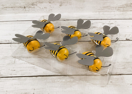 HL Spring Decor - Wood Metal Bees 6 pc Set